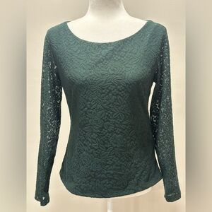Zara Women’s Floral Pattern Green Lace Open Back Long Sleeve Top Size Large